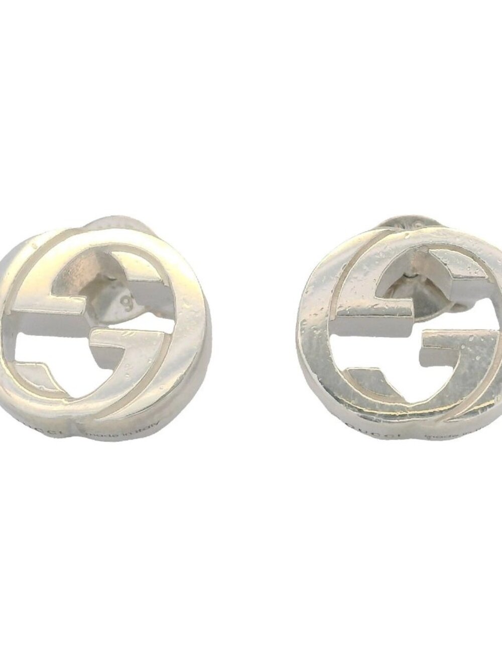 Gucci Solid 925 Sterling Silver Interlocking G Logo Stud Earrings